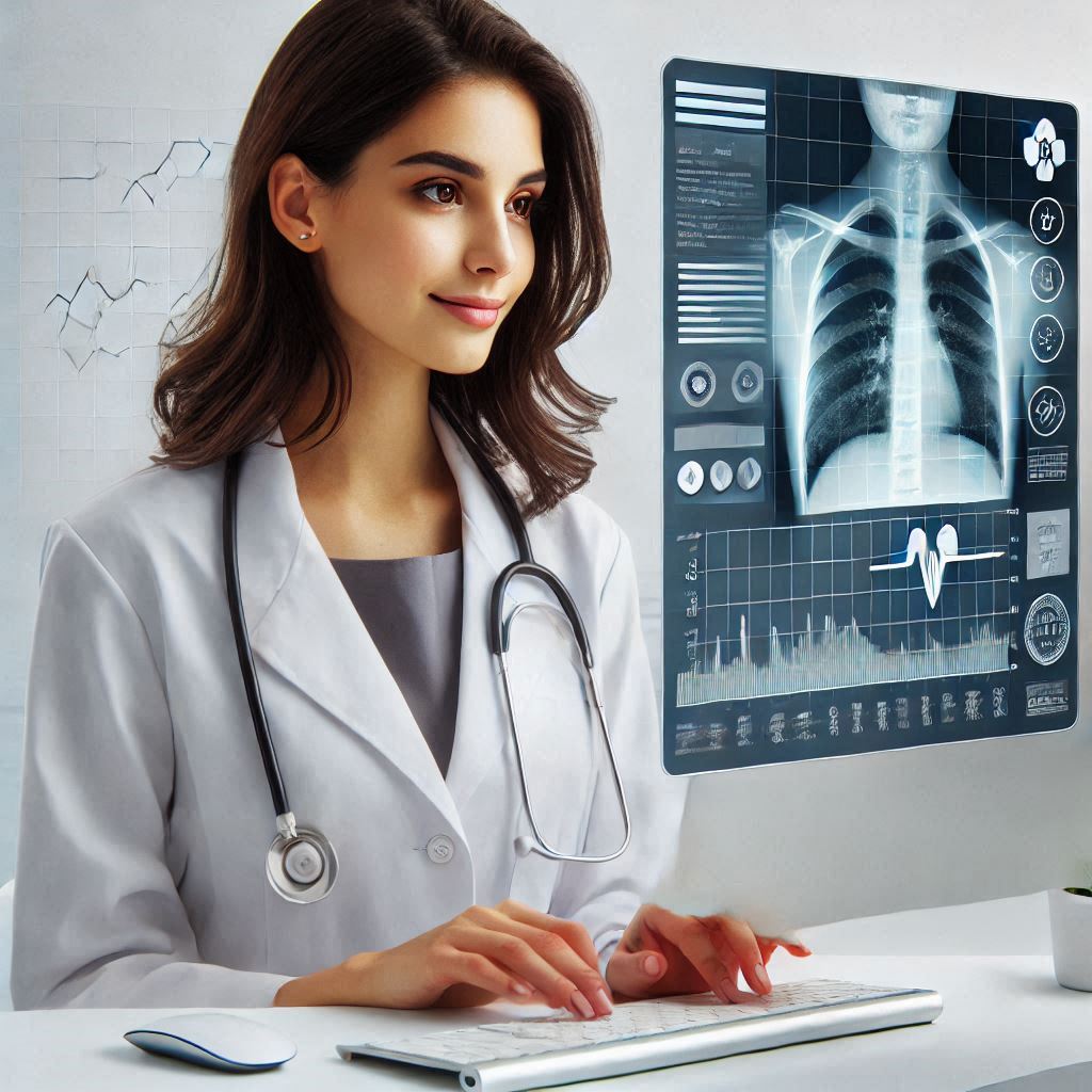 Médico utilizando tecnologia no consultório